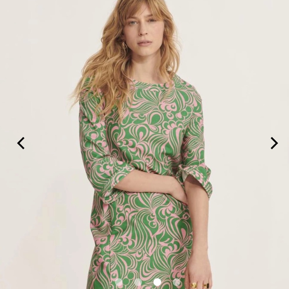 Tara Jarmon Green and Pink Midi Dress